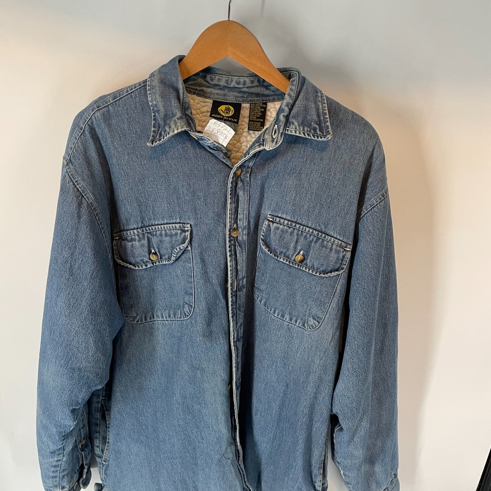 Vintage Body Glove Long Sleeve Sherpa Lined Denim Shirt Jacket Blue 6901 Mens L